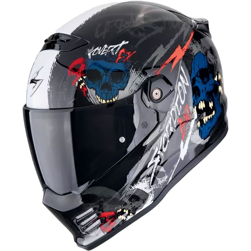 Casco moto integrale Scorpion COVERT FX SKULLZ nero-grigio-rosso