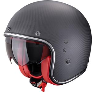 Casco da moto aperto Scorpion Belfast EVO Carbon Solid Nero opaco-Rosso