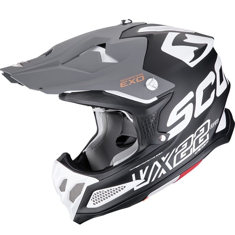 Casco da motocross Scorpion VX-22 Air Updown nero-bianco-grigio