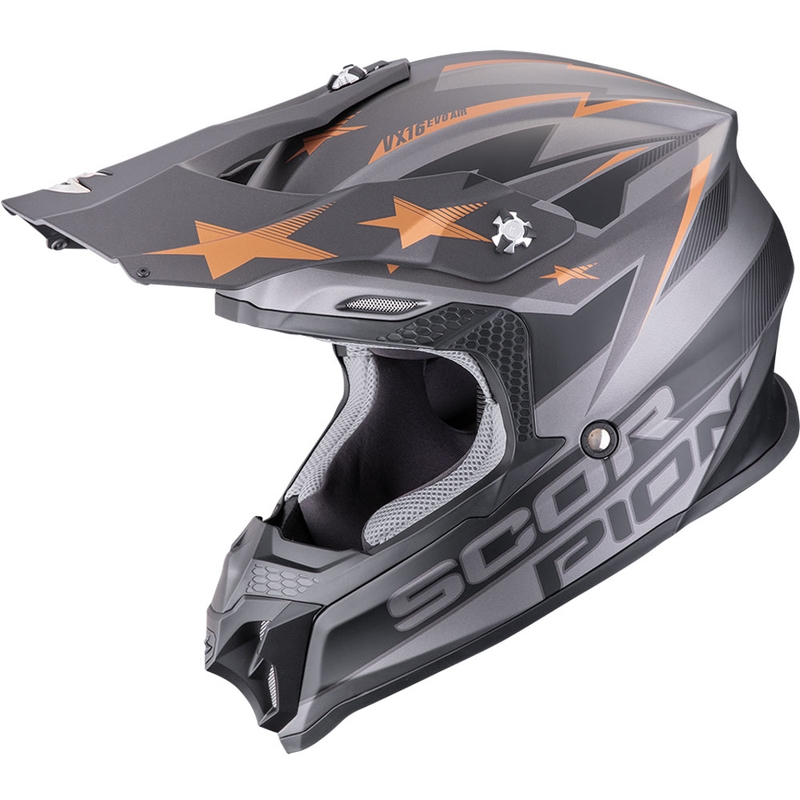 Casco da motocross Scorpion VX-16 EVO Air Patriot argento-nero-rame