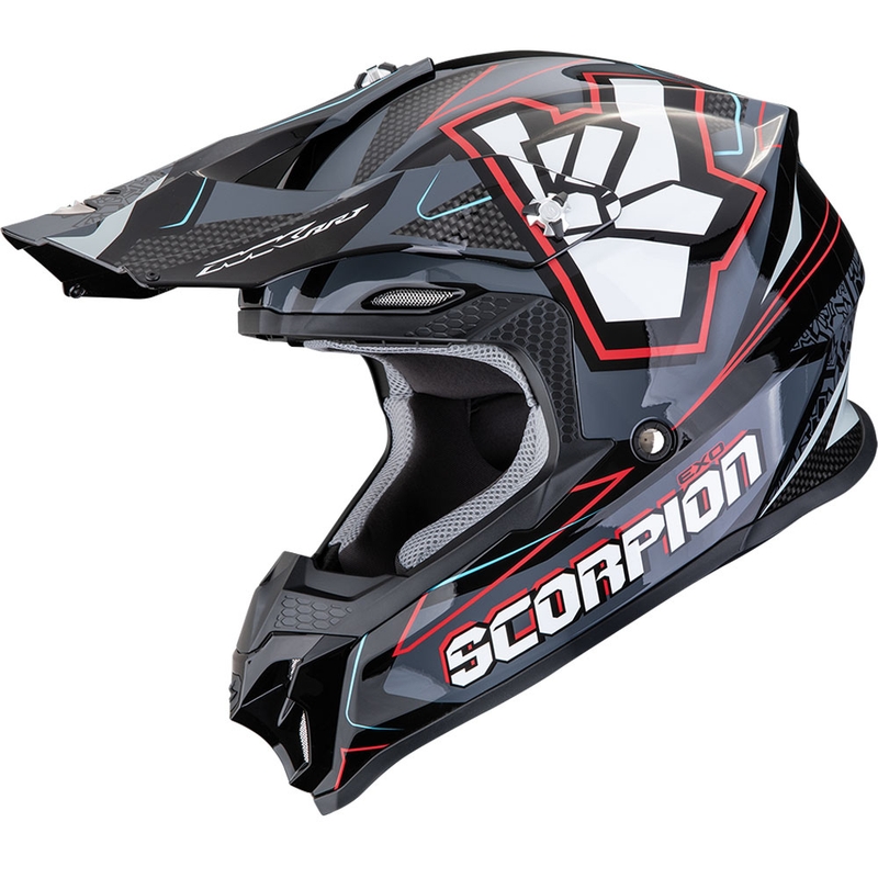 Casco da motocross Scorpion VX-16 EVO Air ROK nero-grigio-rosso