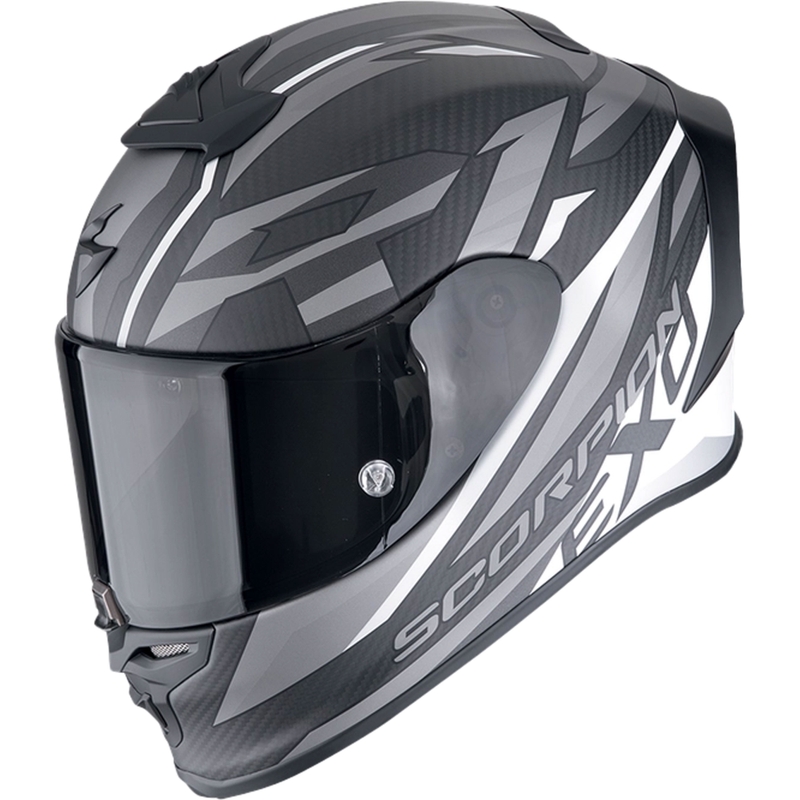 Casco moto integrale Scorpion EXO-R1 EVO CARBON AIR RUNNER nero opaco e bianco