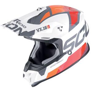 Casco da motocross Scorpion VX-16 EVO AIR ANALOG bianco-arancio