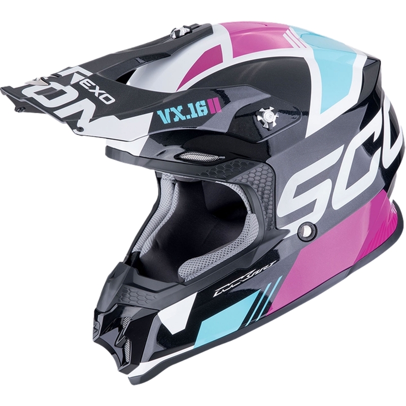 Casco da motocross Scorpion VX-16 EVO AIR ANALOG nero-blu-rosa metallizzato