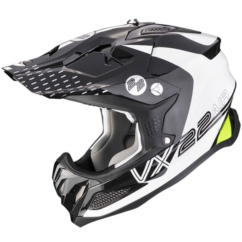 Casco da motocross Scorpion VX-22 Air Ares nero-bianco-giallo fluo