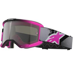 Occhiali da motocross Alpinestars Vision 5 Lahnd rosa fluo-grigio-nero-bianco con lente a specchio argento