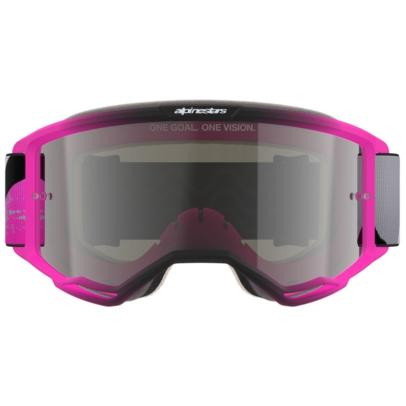 Occhiali da motocross Alpinestars Vision 5 Lahnd rosa fluo-grigio-nero-bianco con lente a specchio argento