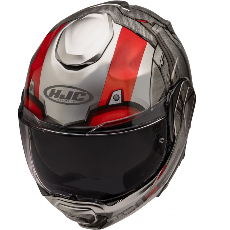 Casco da motocicletta apribile HJC F100 Ant-Man Marvel MC1 grigio-rosso