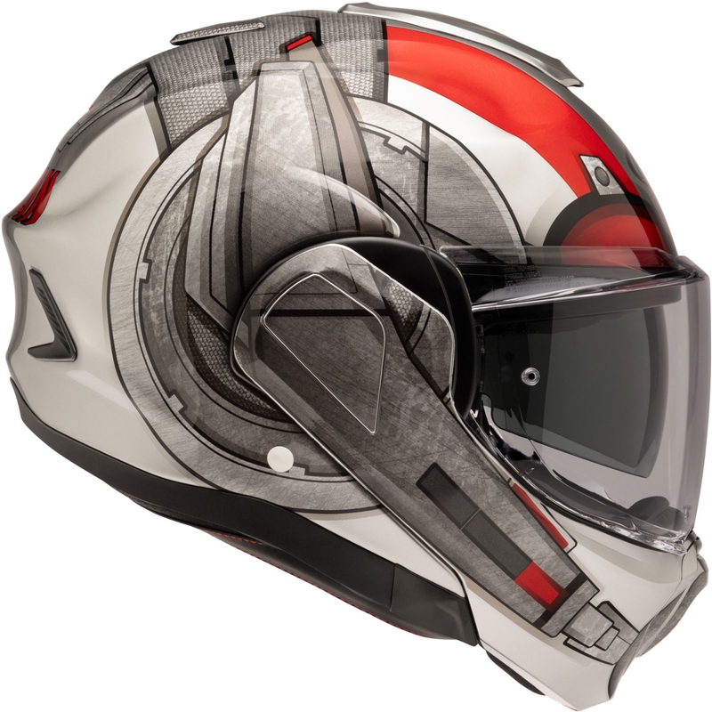 Casco da motocicletta apribile HJC F100 Ant-Man Marvel MC1 grigio-rosso