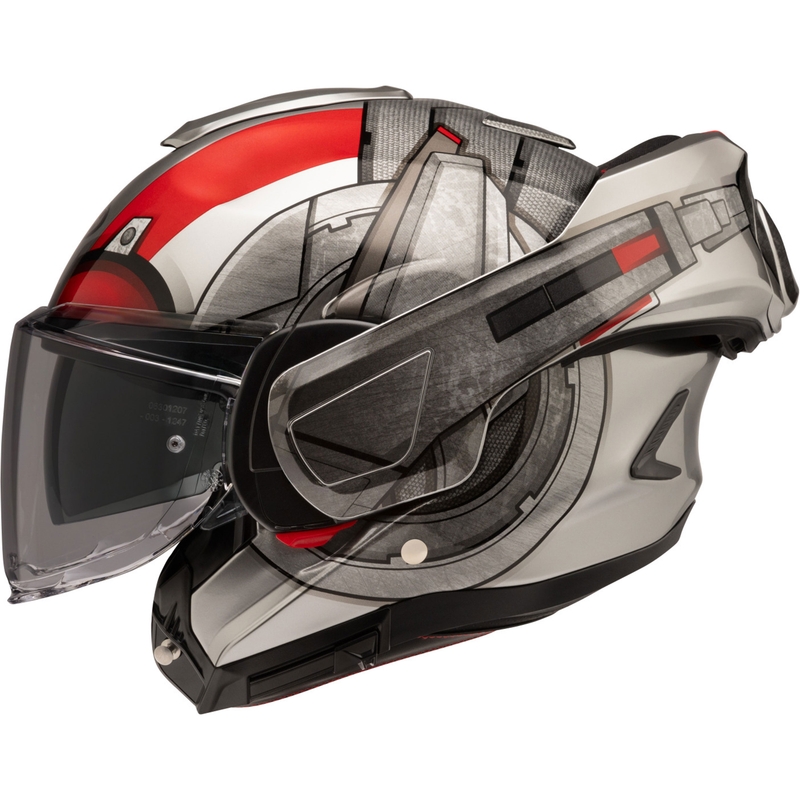 Casco da motocicletta apribile HJC F100 Ant-Man Marvel MC1 grigio-rosso
