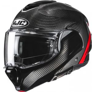 Casco da moto flip-up HJC F100 Carbon Stan MC1 nero-rosso