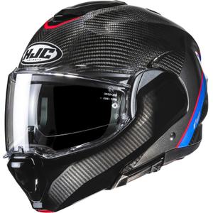 Casco da moto flip-up HJC F100 Carbon Stan MC21 nero-blu-rosso