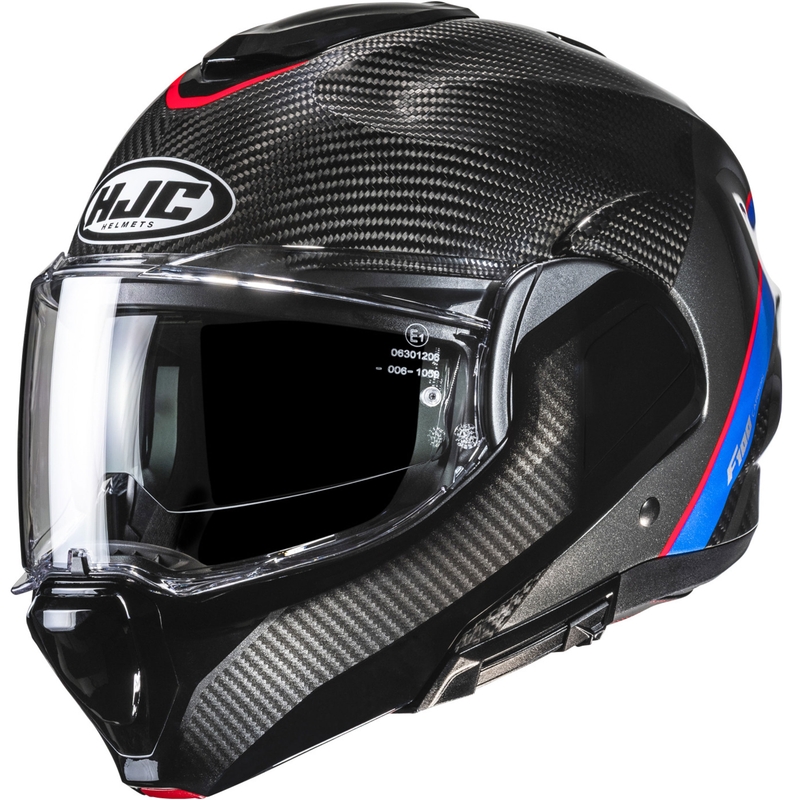 Casco da moto flip-up HJC F100 Carbon Stan MC21 nero-blu-rosso