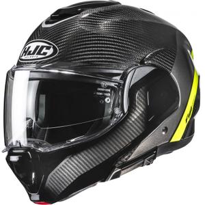 Casco moto apribile HJC F100 Carbon Stan MC3H nero-giallo fluo