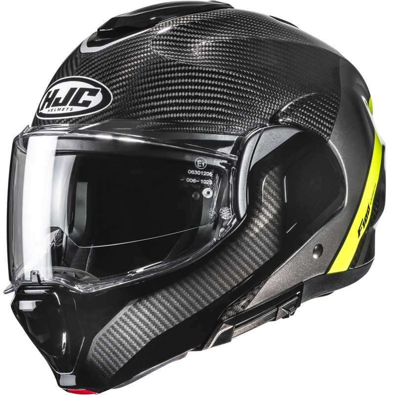 Casco moto apribile HJC F100 Carbon Stan MC3H nero-giallo fluo
