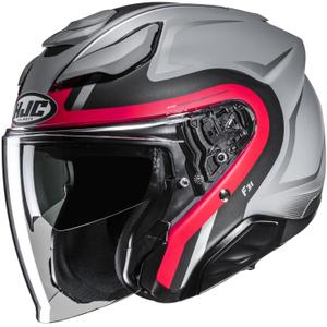 Casco da moto jet HJC F31 Bask MC1SF grigio-rosso-nero