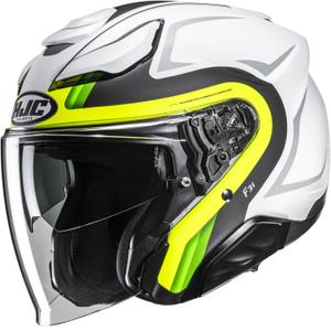 Casco da moto jet HJC F31 Bask MC3HSF bianco-grigio-giallo fluo