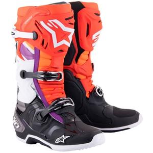 Stivali da moto Alpinestars Tech 10 arancio-giallo-viola-bianco-nero