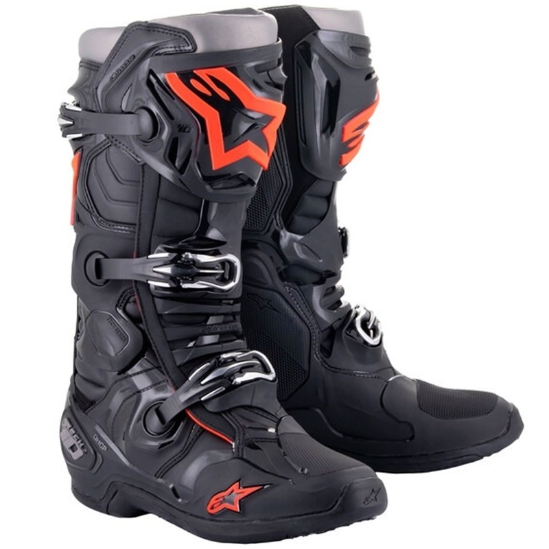 Stivali da moto Alpinestars Tech 10 nero-rosso-fluo-grigio