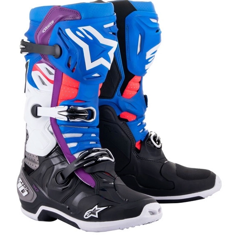 Alpinestars Tech 10 Supervented Stivali da moto perforati blu-viola-rosa-bianco-grigio-nero