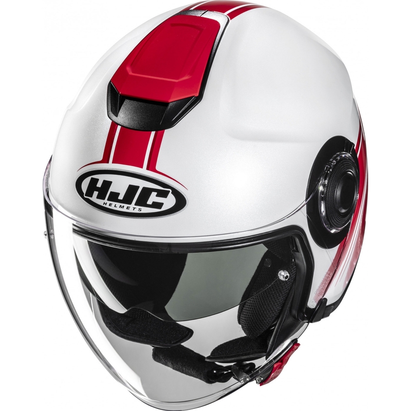Casco da moto jet HJC i40N Vision MC1 bianco-rosso