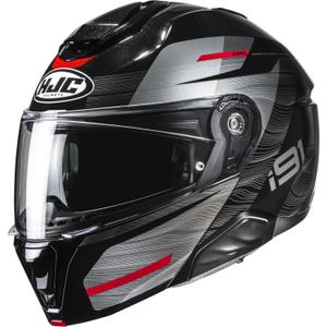 Casco da moto flip-up HJC i91 Dusk MC1 nero-grigio-rosso