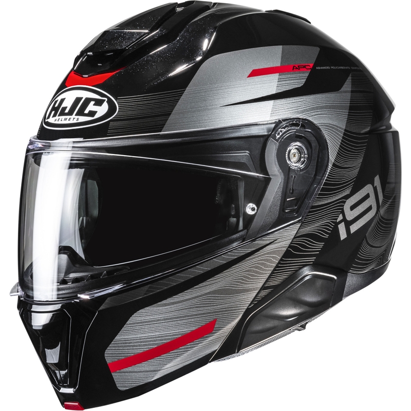 Casco da moto flip-up HJC i91 Dusk MC1 nero-grigio-rosso