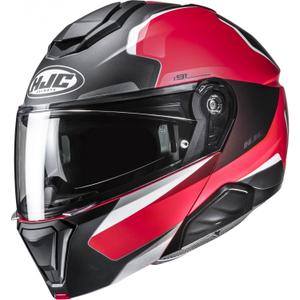 Casco da moto flip-up HJC i91 Felio MC1SF nero-rosso-bianco