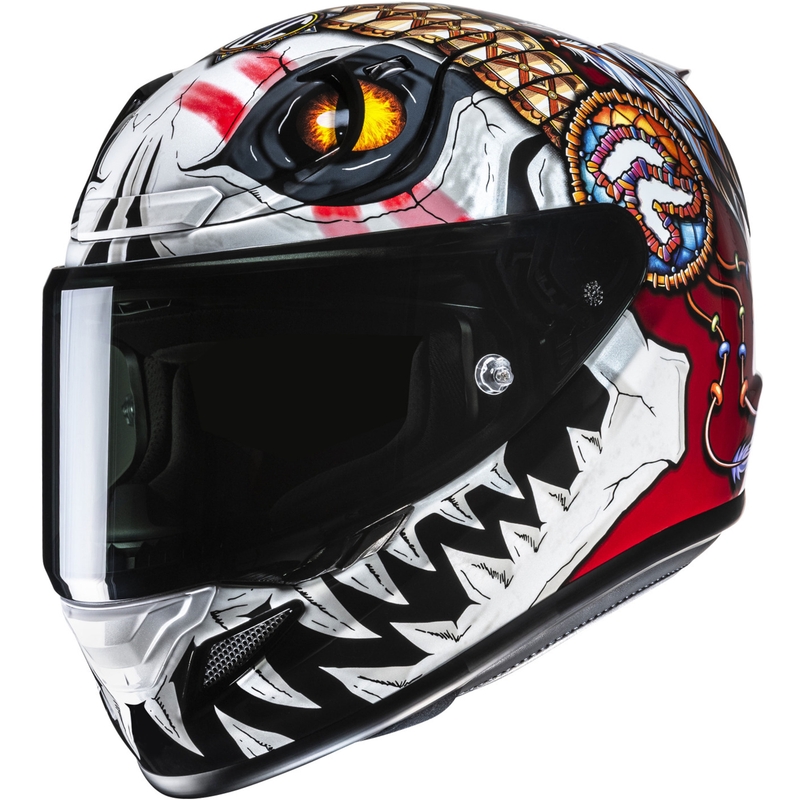 Casco integrale da moto HJC RPHA 12 Skully MC1 bianco-rosso