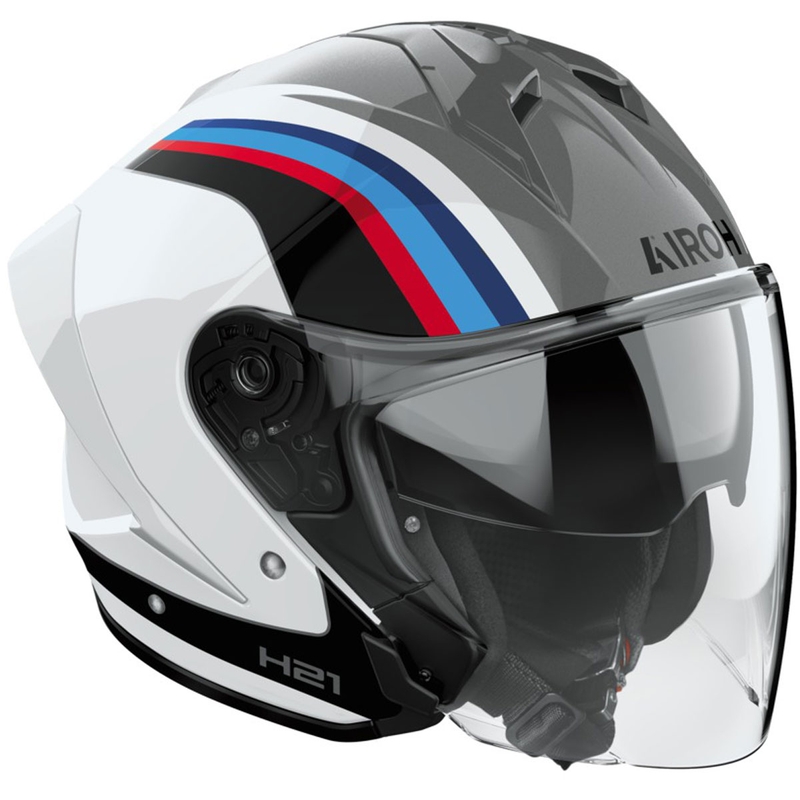 Casco moto jet Airoh H21 Arrow grigio-bianco lucido