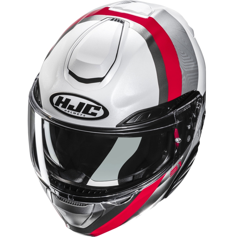 Casco da moto apribile HJC RPHA 91 Fensh MC1 bianco-argento-rosso