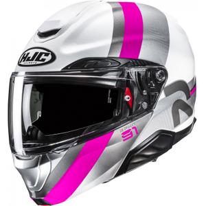 Casco da moto flip-up HJC RPHA 91 Fensh MC8 bianco-argento-rosa