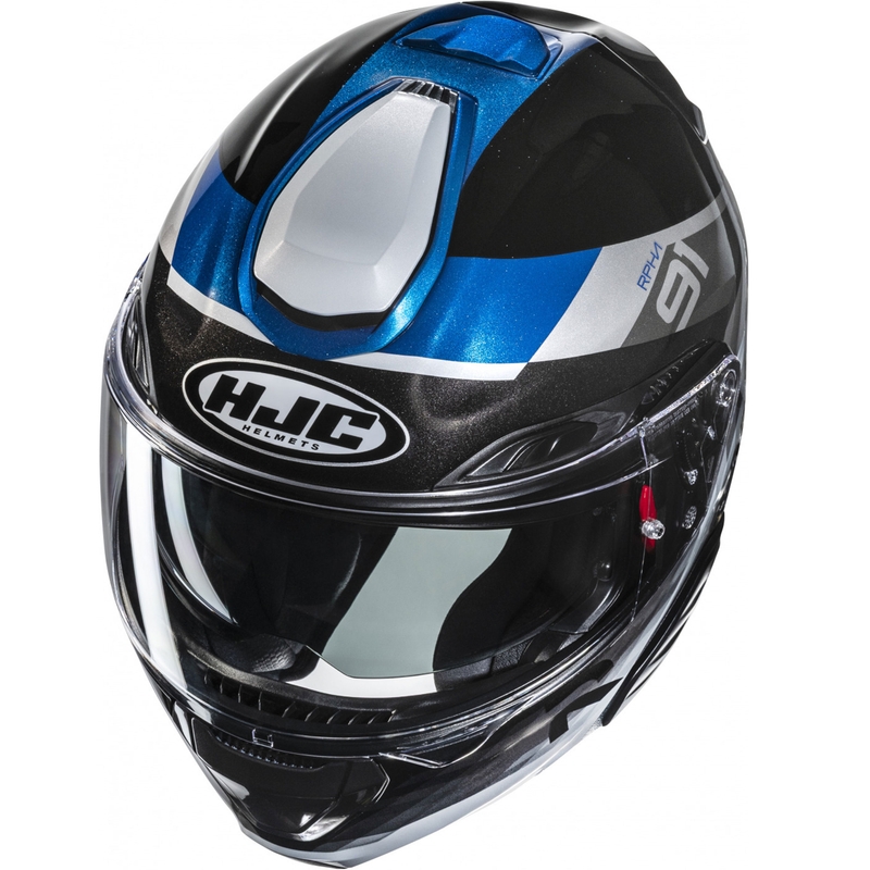 Casco da moto flip-up HJC RPHA 91 Madal MC2 nero-grigio-blu