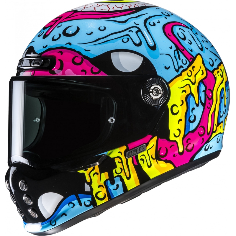 Casco integrale da moto HJC V10 Squeeze MC28 blu-giallo-rosa