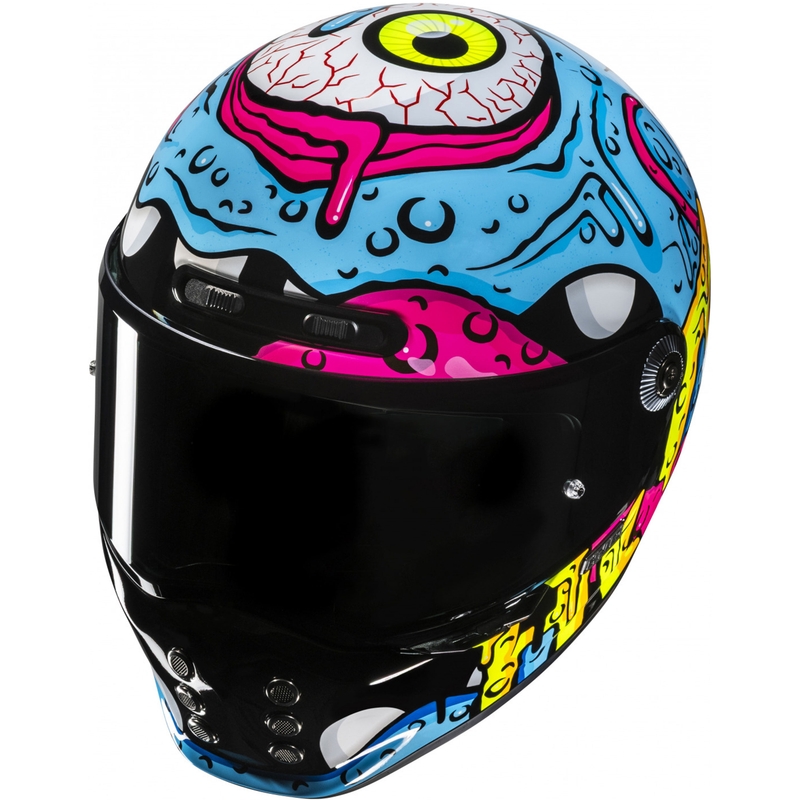 Casco integrale da moto HJC V10 Squeeze MC28 blu-giallo-rosa
