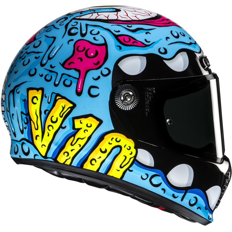 Casco integrale da moto HJC V10 Squeeze MC28 blu-giallo-rosa