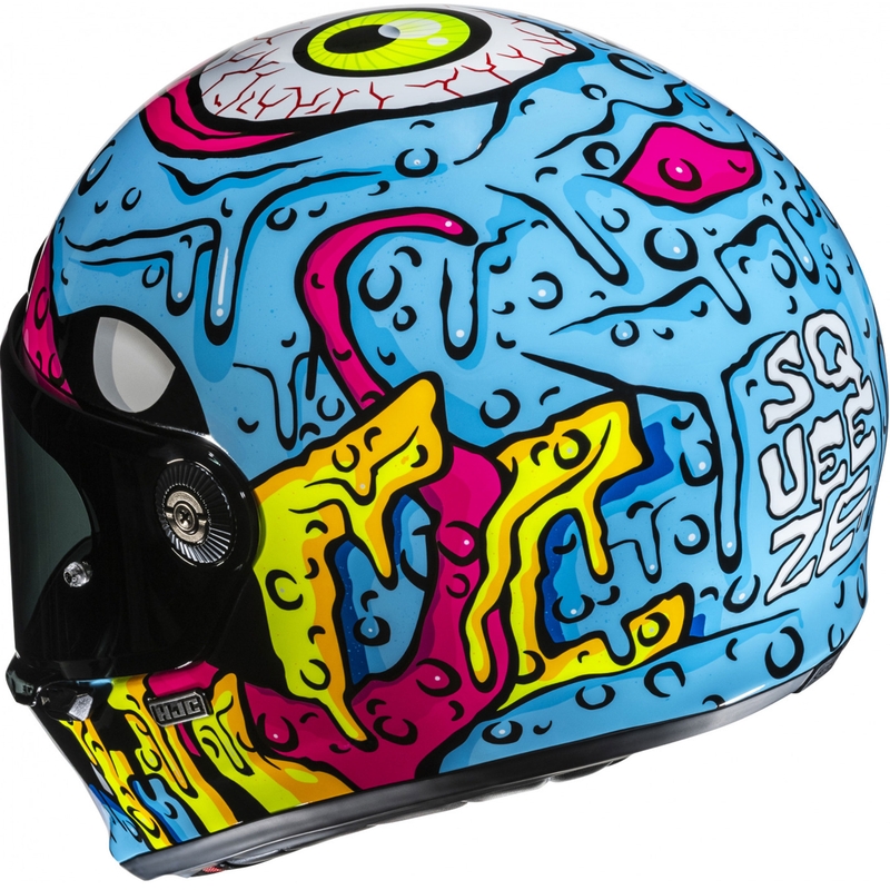 Casco integrale da moto HJC V10 Squeeze MC28 blu-giallo-rosa