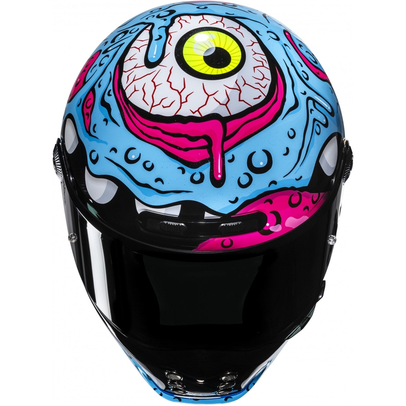 Casco integrale da moto HJC V10 Squeeze MC28 blu-giallo-rosa