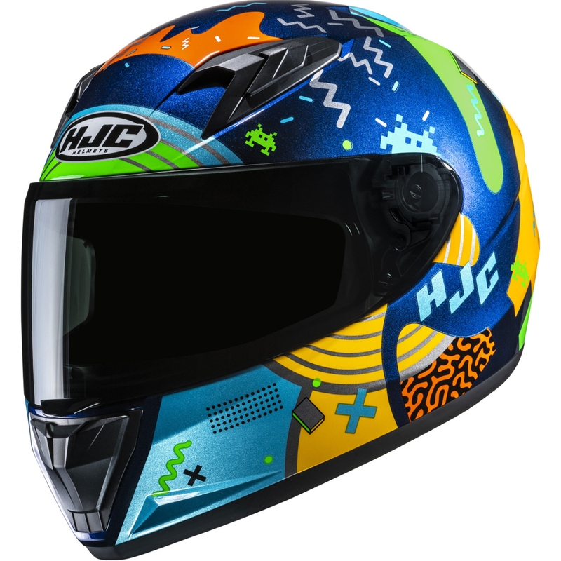 Casco integrale da moto per bambini HJC Y10 Mika MC23 blu-giallo-verde