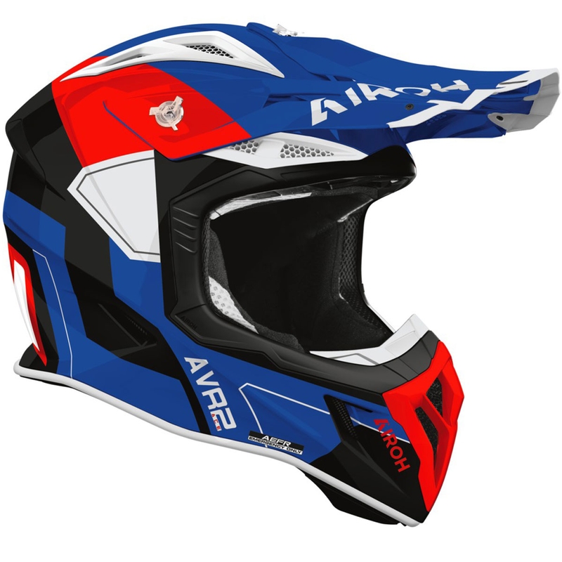 Casco da motocross Airoh Aviator ACE 2 Shield blu-rosso lucido