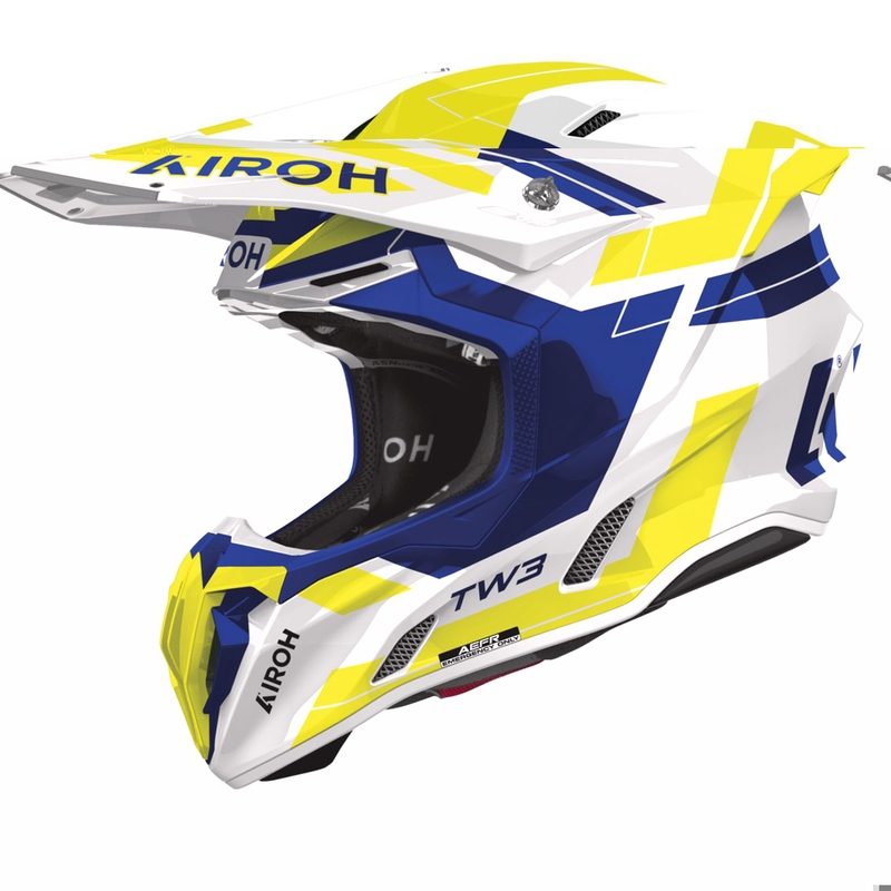 Casco da motocross Airoh Twist 3 Dynasty blu lucido-giallo fluo