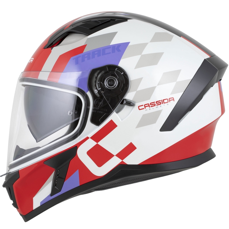 Casco integrale da moto Cassida Orbit Track rosso fluo-bianco-viola-nero