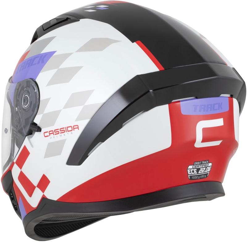 Casco integrale da moto Cassida Orbit Track rosso fluo-bianco-viola-nero