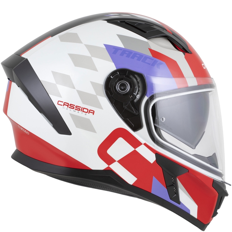 Casco integrale da moto Cassida Orbit Track rosso fluo-bianco-viola-nero