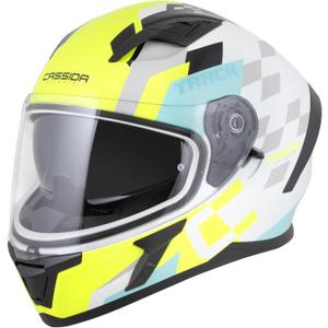 Casco integrale da moto Cassida Orbit Track bianco-giallo fluo-turchese-nero
