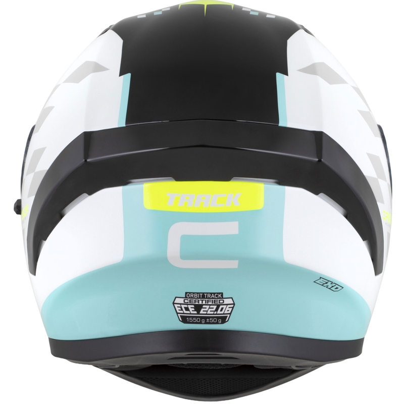 Casco integrale da moto Cassida Orbit Track bianco-giallo fluo-turchese-nero