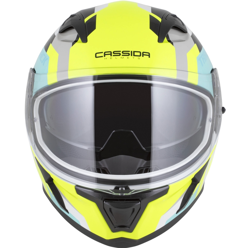 Casco integrale da moto Cassida Orbit Track bianco-giallo fluo-turchese-nero