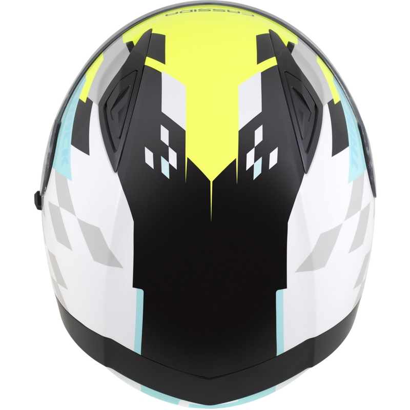 Casco integrale da moto Cassida Orbit Track bianco-giallo fluo-turchese-nero