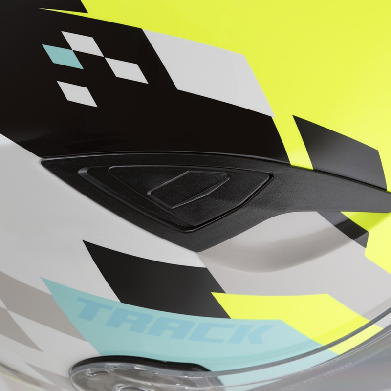 Casco integrale da moto Cassida Orbit Track bianco-giallo fluo-turchese-nero