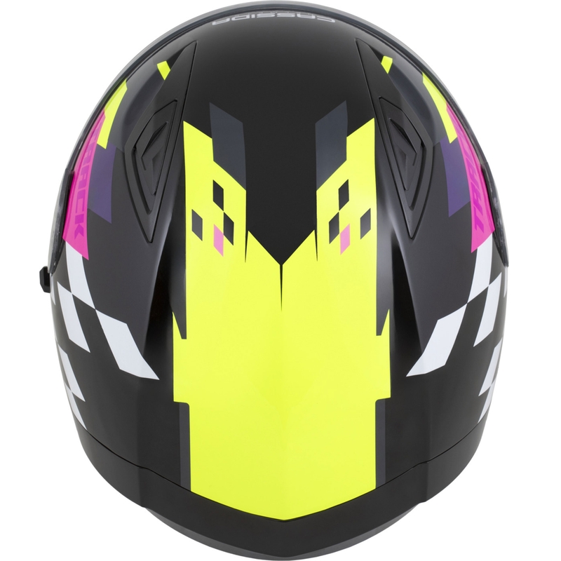 Casco integrale da moto Cassida Orbit Track nero-rosa-viola-giallo fluo-bianco